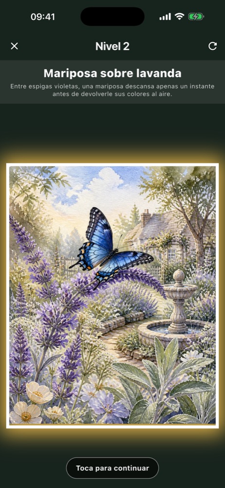 Lienzo completado con una mariposa azul sobre lavanda
